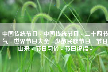 中国传统节日 - 中国传统节日 - 二十四节气 - 世界节日大全 - 少数民族节日 - 节日由来 - 节日习俗 - 节日祝福 -