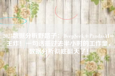 2025数据分析野路子：DeepSeek+PandasAI=王炸！一句话抵过去半小时的工作量，数据分析彻底翻天了！